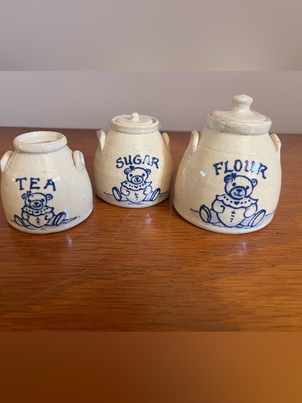 Vintage 1996 Handmade Ceramic 3 Piece Set - Sugar, Creamer, Flour Minis